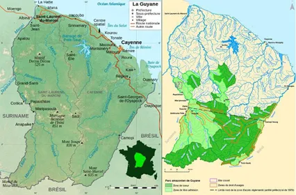 Carte de la Guyane et du Parc amazonien de Guyane