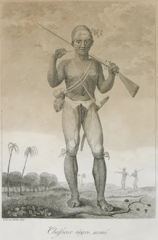 Illustration représentant un "chasseur nègre" chargé de la capture de nègres marrons.