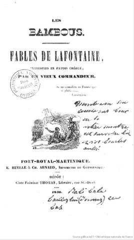 Première page du livre Les Bambous, traduction en créole des fables de La Fontaine