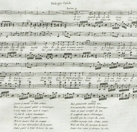 Extrait d'une portée musicale avec le texte en créole