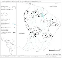 Dessin des principaux sites d'exploitation aurifère en Guyane