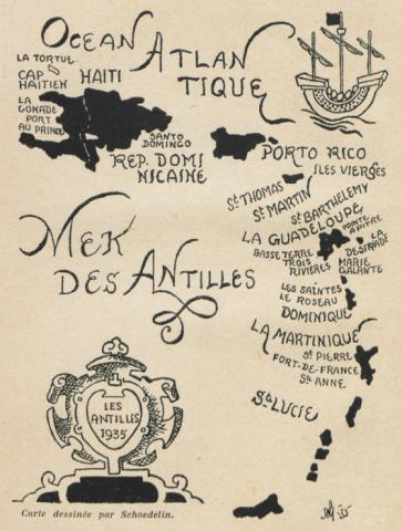 Carte représentant les îles de la Caraïbe de 1935