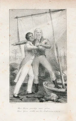 Illustration représentant deux hommes (un blanc un noir) qui regardent le ciel avec un bateau en arrière plan 
