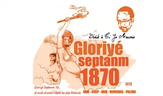 Vignette montrant des personnes tenant des torches enflammées avec la mention Gloriyé septanm 1870