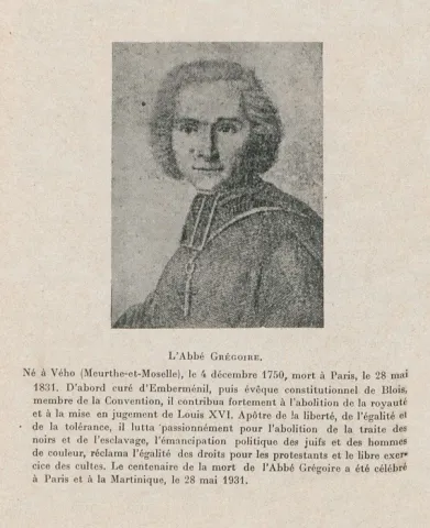 Extrait du livre Histoire de la Martinique dressant un portrait de l'abbé Grégoire